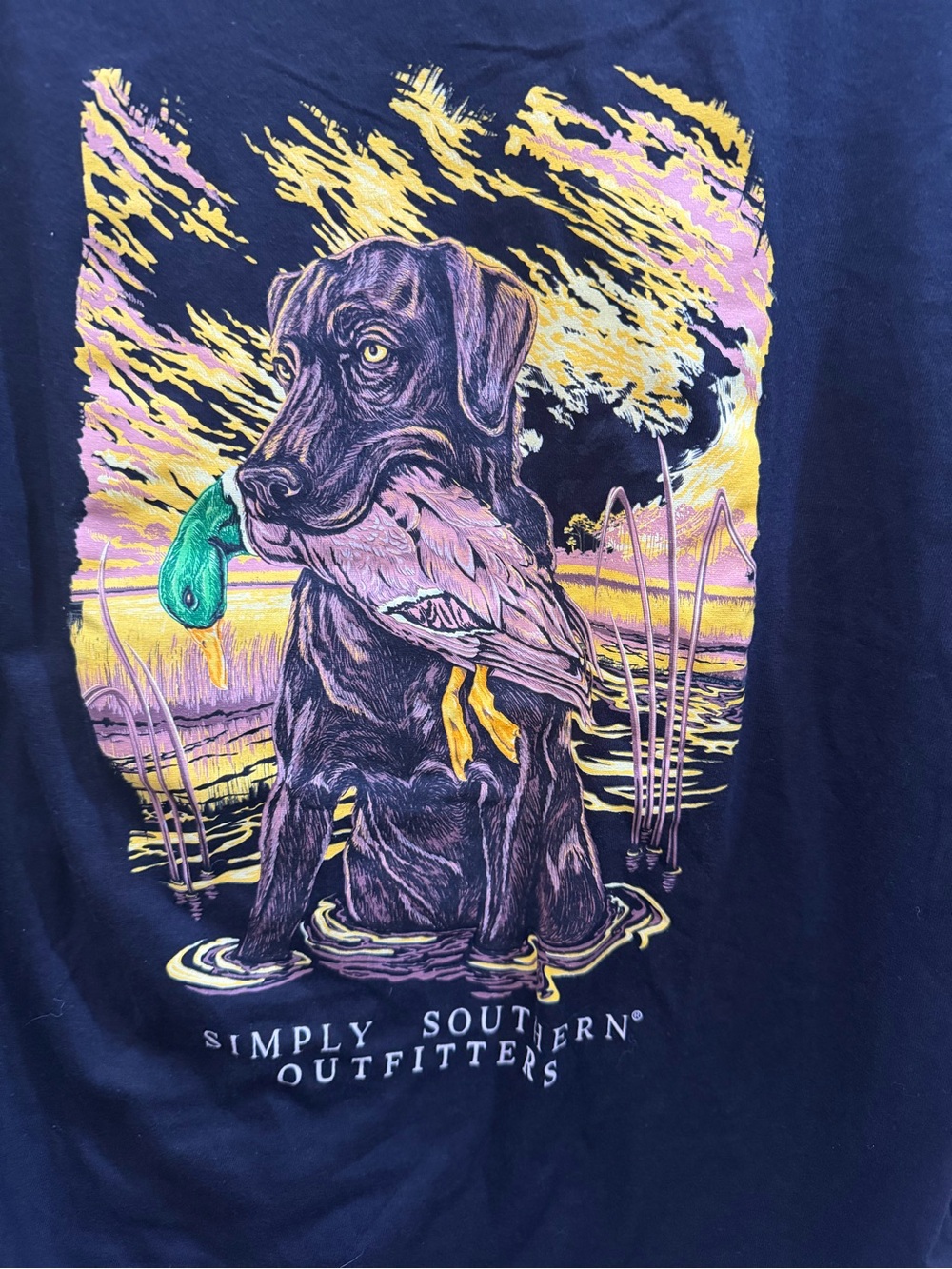 Kids Simply Southern Black Dog Graphic Tee - Black with Yellow & Purple Accents
